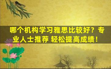 哪个机构学习雅思比较好？专业人士推荐 轻松提高成绩！